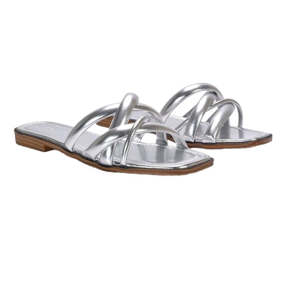 XY London Womens/Ladies Fiona Metallic Strappy Flat Sandals / Silver